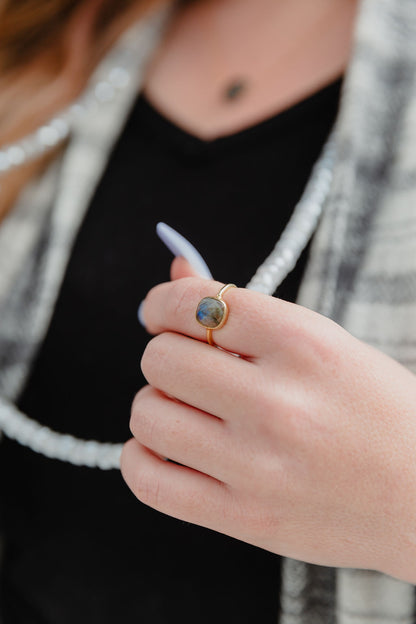 Labradorite Square Medium Ring