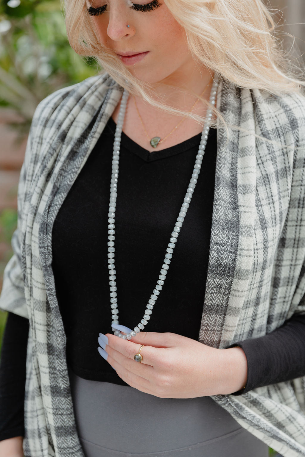 Gray Crystal Bead "36 Long Necklace