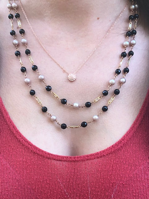 Black Onyx  with Pearls and Crystals Necklace