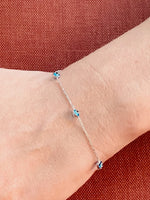 Bracelet - Silver -  Light Blue Small Evil Eye Beads