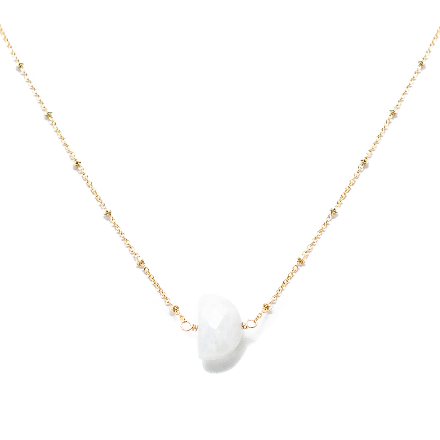 Moonstone Pendant 1/2 Moon Shape Gold Chain Necklace