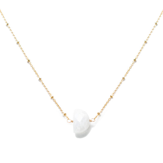 Moonstone Pendant 1/2 Moon Shape Gold Chain Necklace