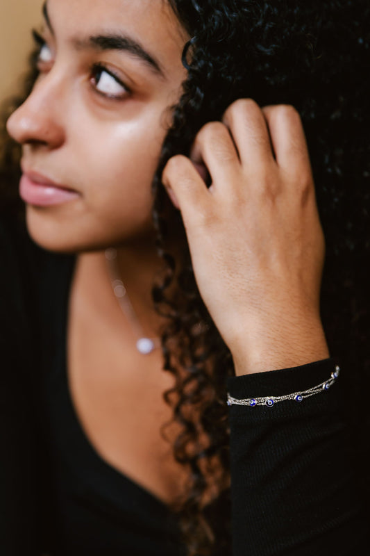 Silver Evil Eye Bracelet 3 Strand Chain