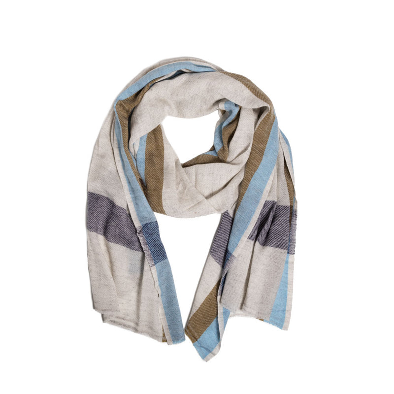 Scarf - Pashmina - Beige, Brown and Sky Blue
