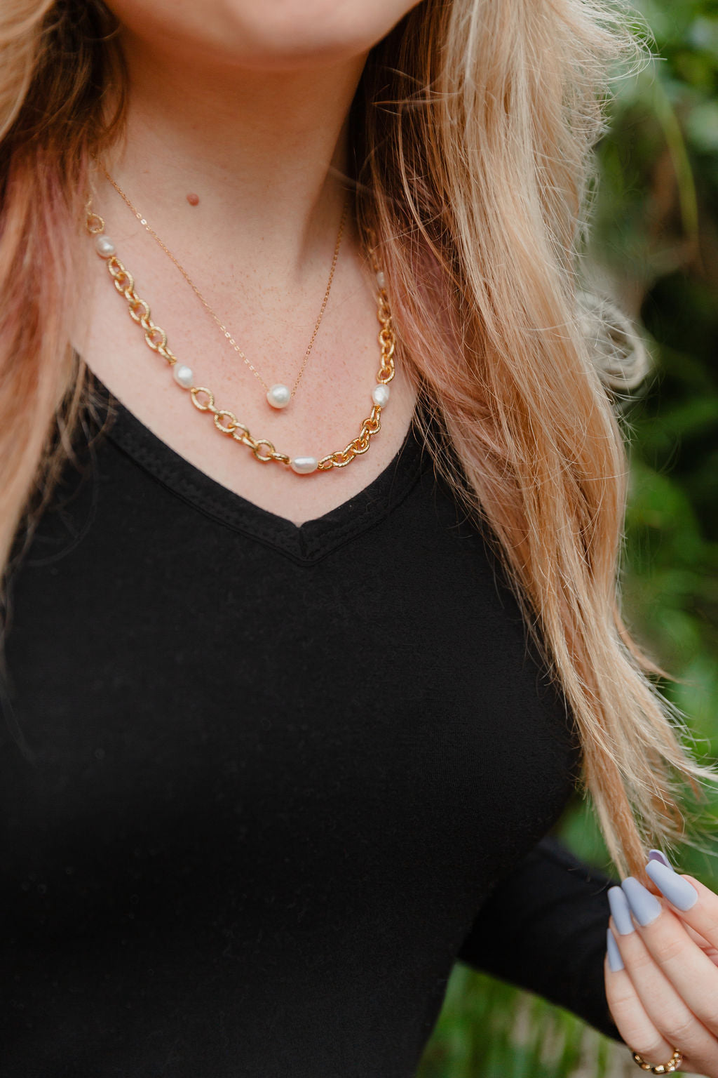 5 Pearl and Gold Vermeil Circle Link Necklace