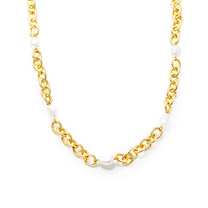 5 Pearl and Gold Vermeil Circle Link Necklace