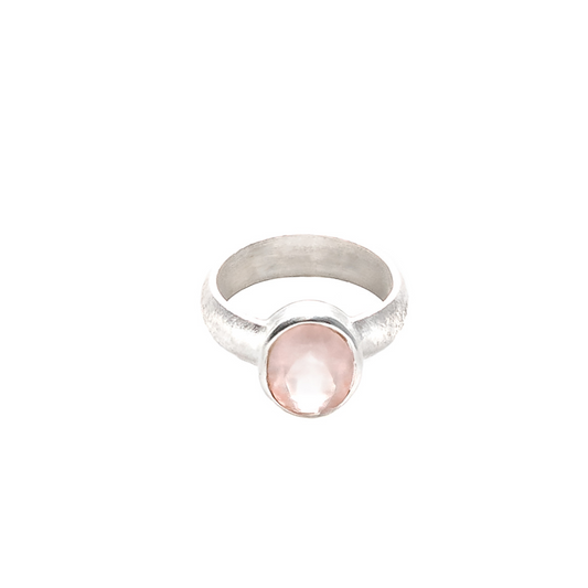 Rose Quartz Ring (Silver with Rhodium Oval)