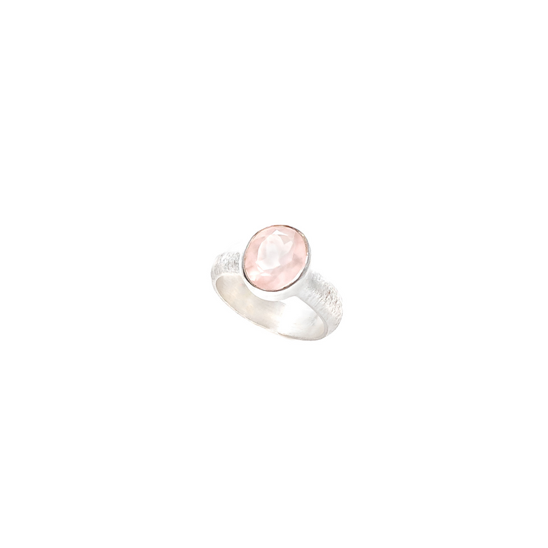 Rose Quartz Ring (Silver with Rhodium Oval)