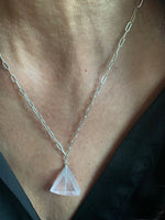 Triangle Rose Quartz Necklace (Silver Chain)