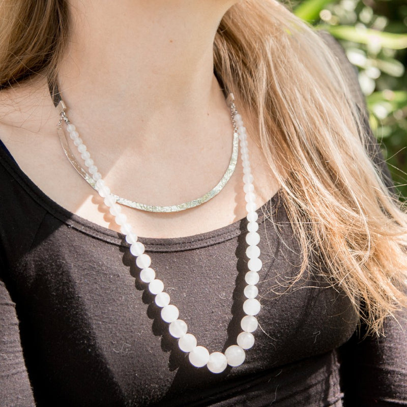 Necklace - Antika - Rose Quartz Bead and Leather - Beksan Designs