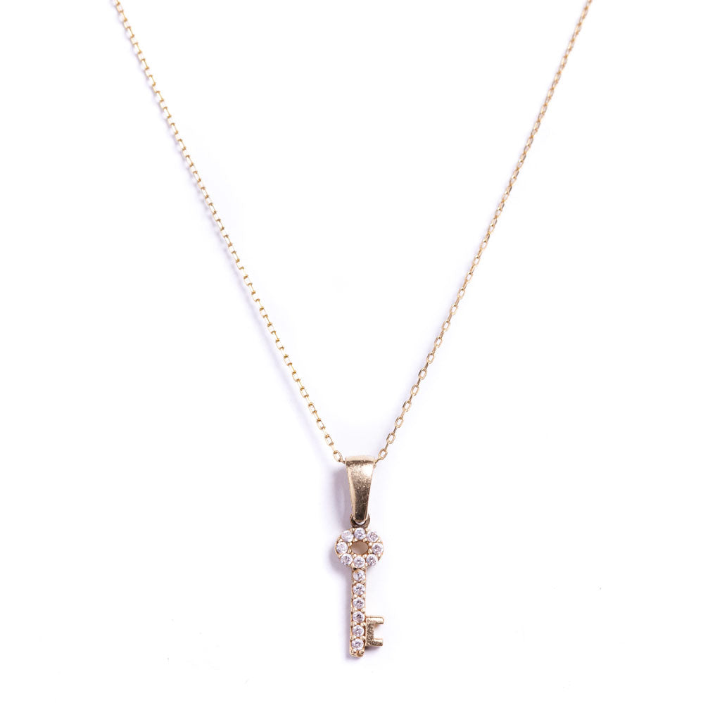 White Sapphire and 14k Gold Key of life Necklace