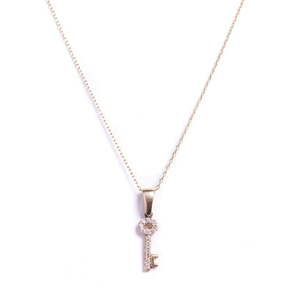White Sapphire and 14k Gold Key of life Necklace