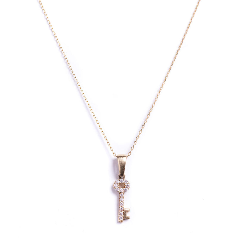 White Sapphire and 14k Gold Key of life Necklace