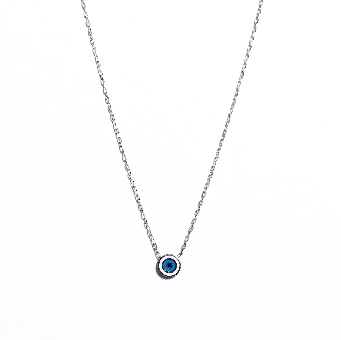 Modern Enamel Evil Eye Pendant Silver Necklace