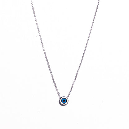 Modern Enamel Evil Eye Pendant Silver Necklace