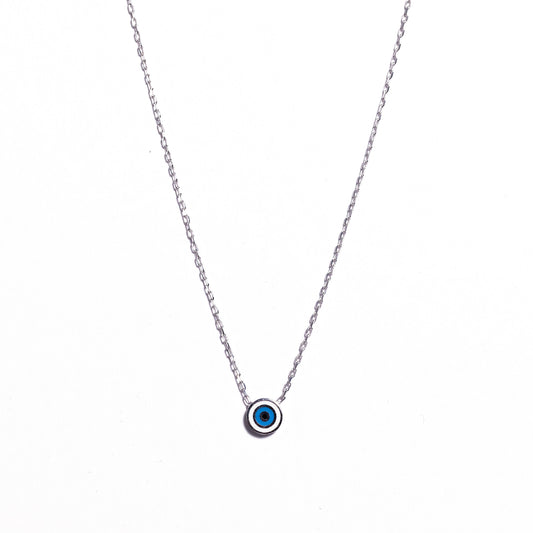 Modern Enamel Evil Eye Pendant Silver Necklace