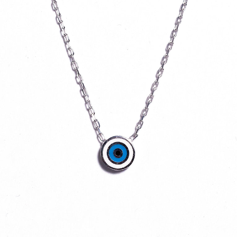 Modern Enamel Evil Eye Pendant Silver Necklace