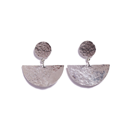 Geo Silver Half Moon Stud Earrings