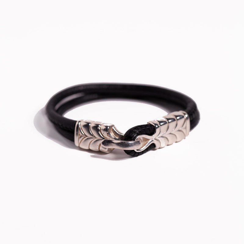Leather and Silver Bracelet Hook & Eye Closure