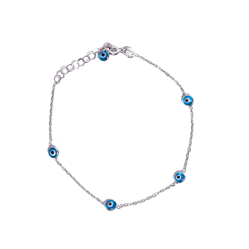 Bracelet - Silver -  Light Blue Small Evil Eye Beads