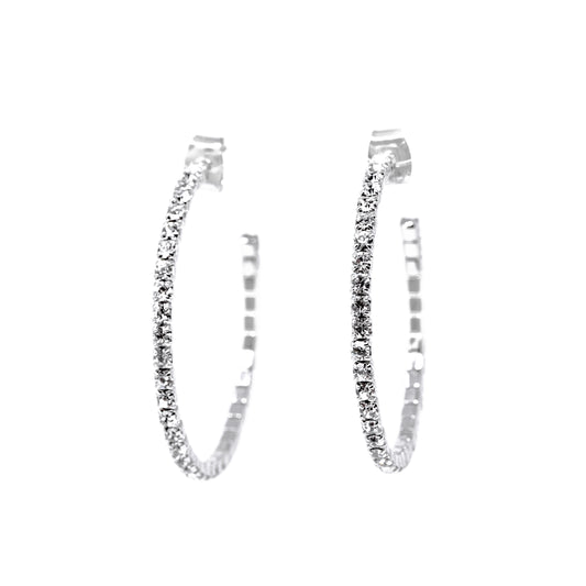 Crystal Half Hoop Earrings Silver Large