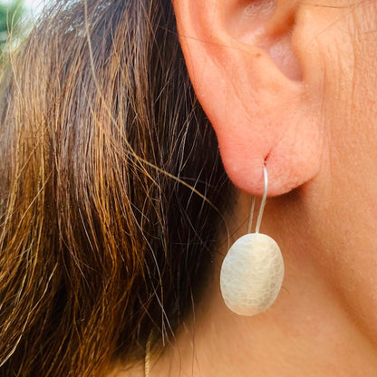 Silver Geo Oval Earrings