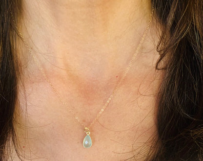 Chalcedony Teardrop Pendant Necklace (available in gold fill and silver)