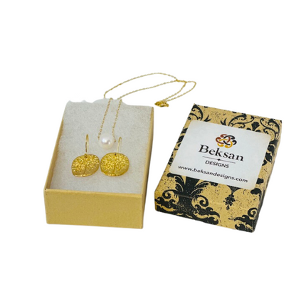 Gemstone Fresh Water Pearl Necklace & Tree of Life 24k Gold Vermeil Earrings Jewelry Bundle