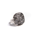 Zinc Silver Flower Stamped Ring