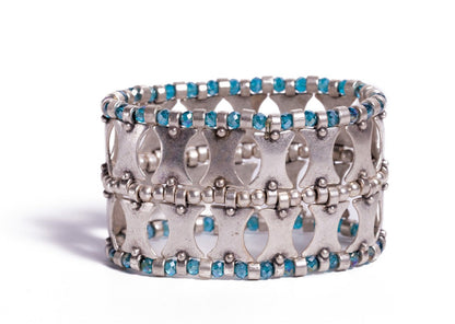 Zinc Silver Blue Crystal and Geo Bracelet
