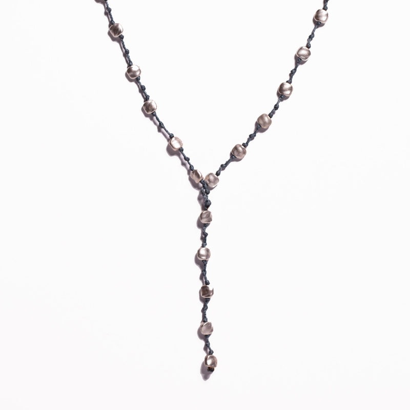 Lariat Zinc/Silver Grey Leather Necklace