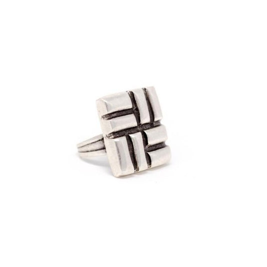 Zinc Silver Geo Square Ring