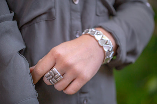 Zinc Silver Geo Square Ring