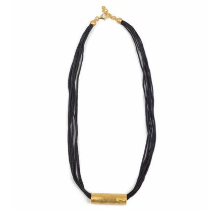 Necklace - Antika - Leather Hammered Gold Piece - Beksan Designs