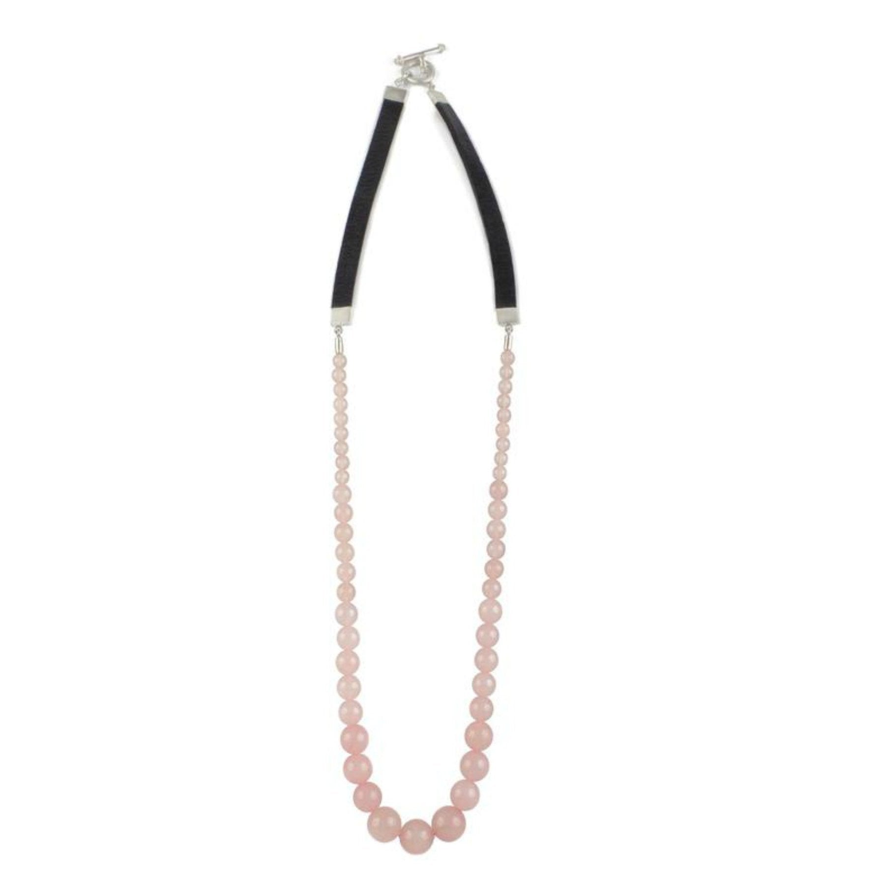 Necklace - Antika - Rose Quartz Bead and Leather - Beksan Designs