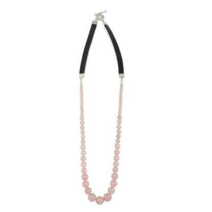 Necklace - Antika - Rose Quartz Bead and Leather - Beksan Designs